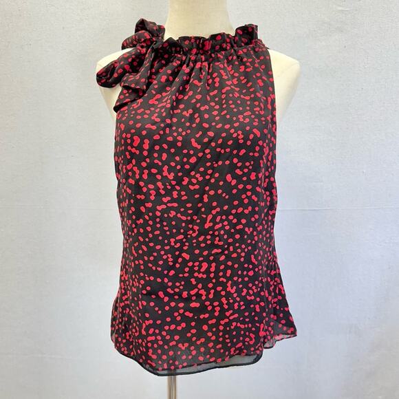 Michael Michael Kors Y2k tie high neck sleeveless blouse red dot print size 4 - Picture 7 of 15
